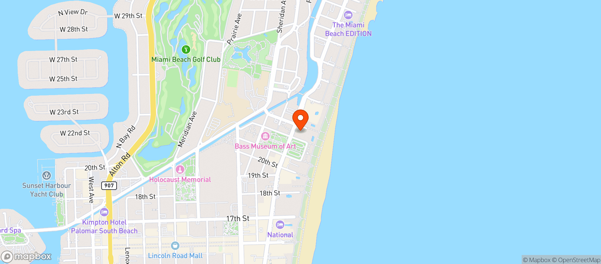 Map showing W South Beach