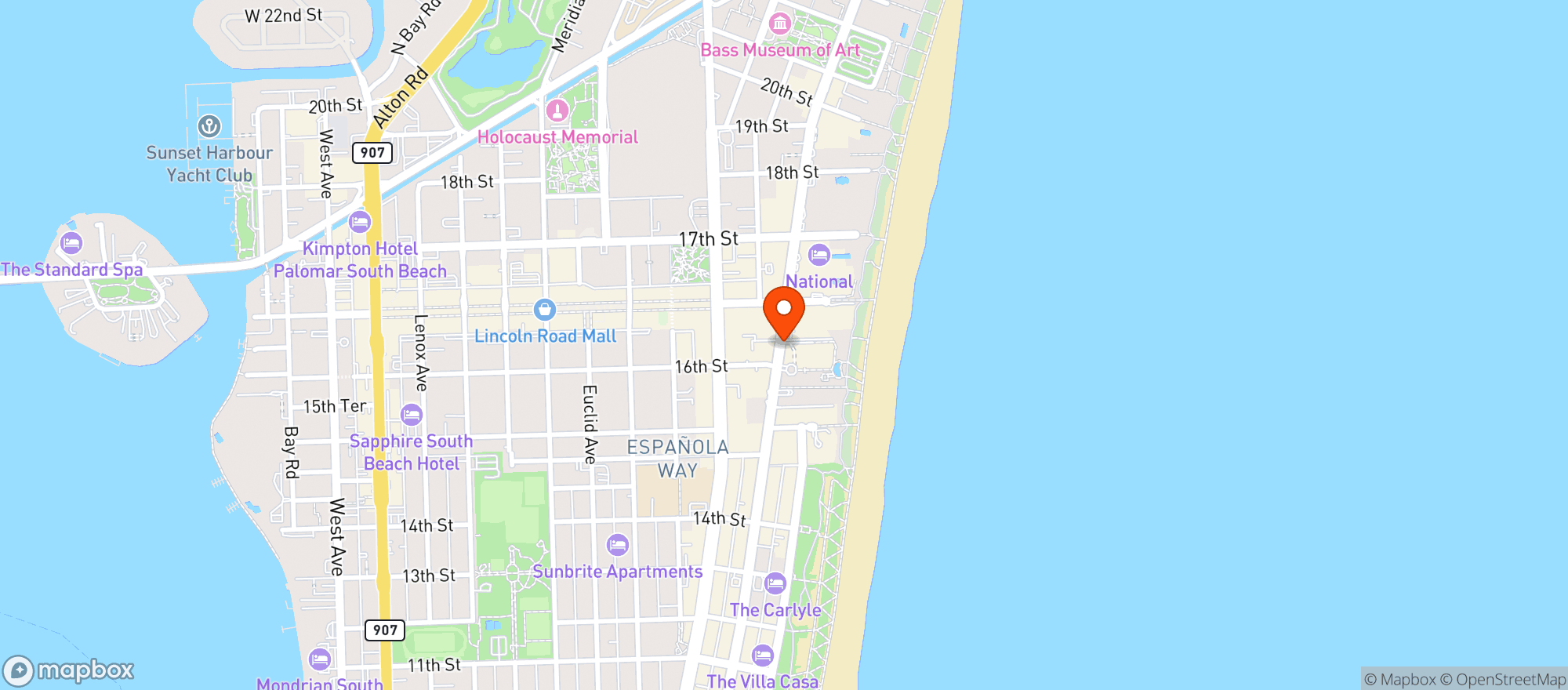 Map showing Loews Miami Beach Hotel