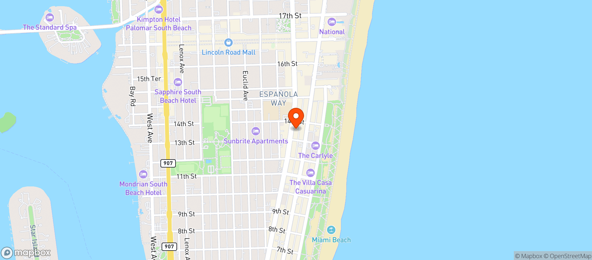 Map showing Wake N Bake Miami Beach