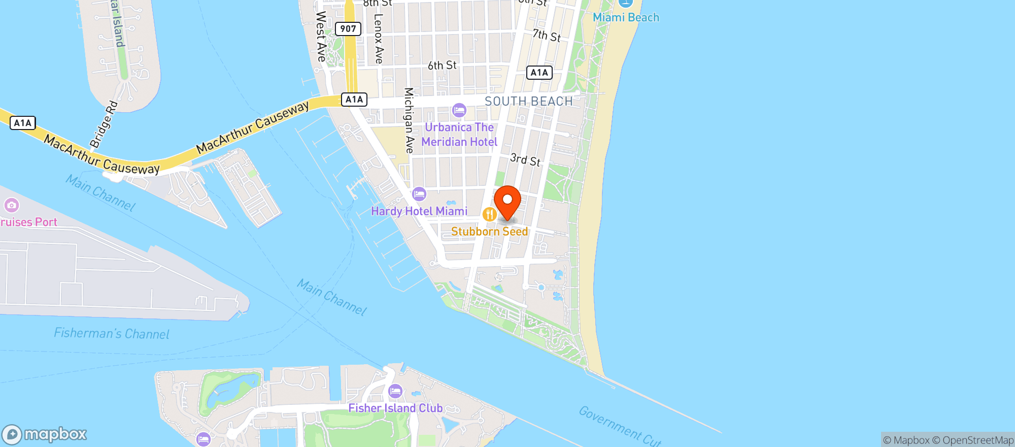 Map showing NICK'S PIZZA SOUTH BEACH