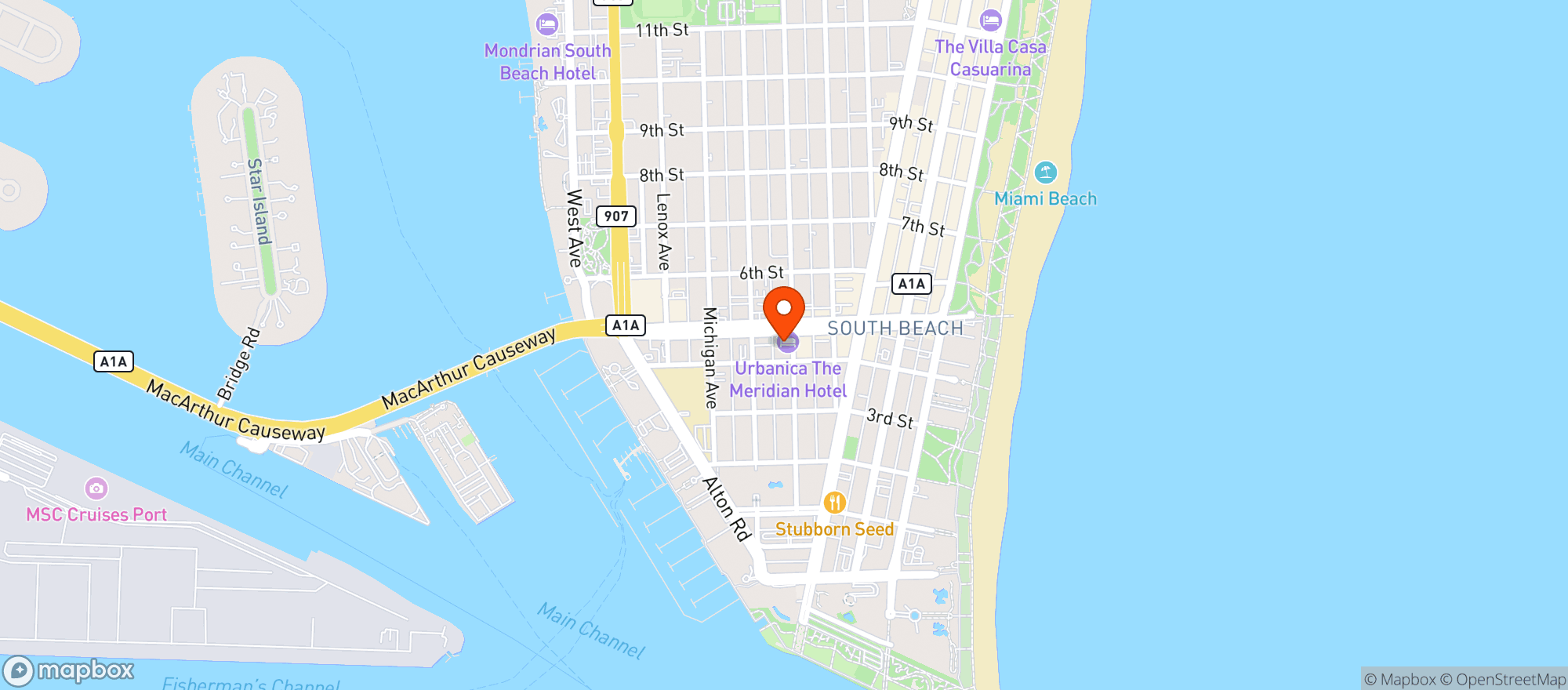 Map showing The Meridian Hotel