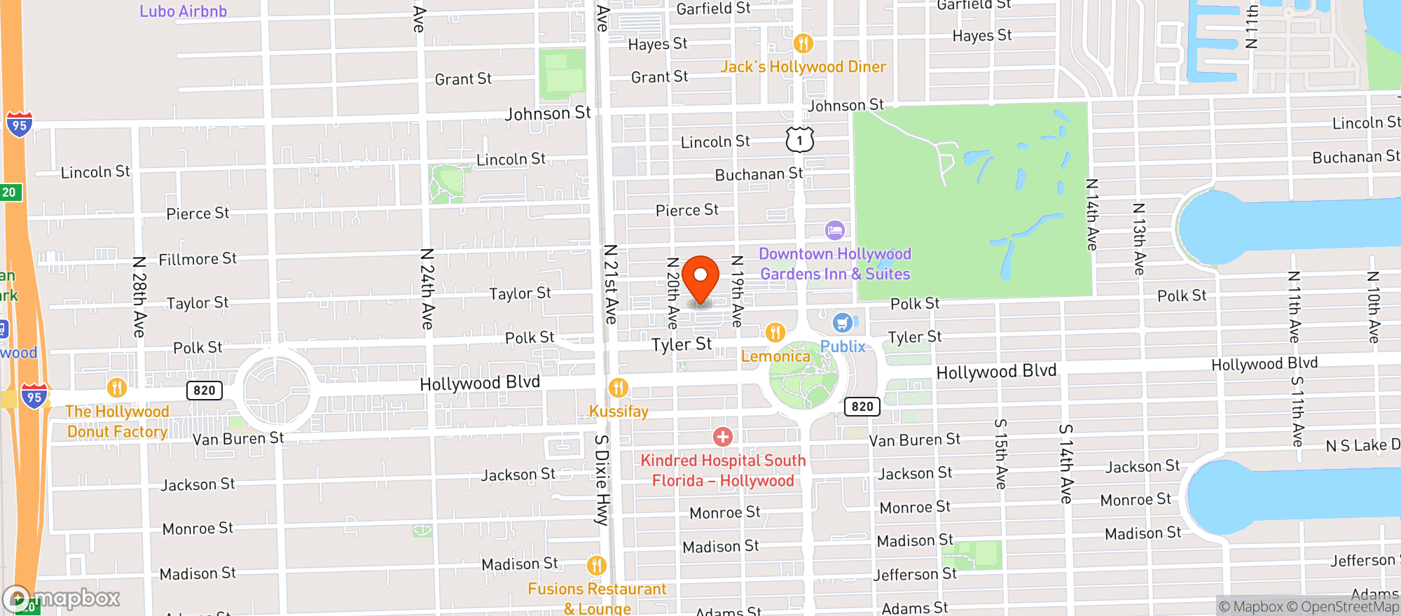 Map showing Tobys Billiards