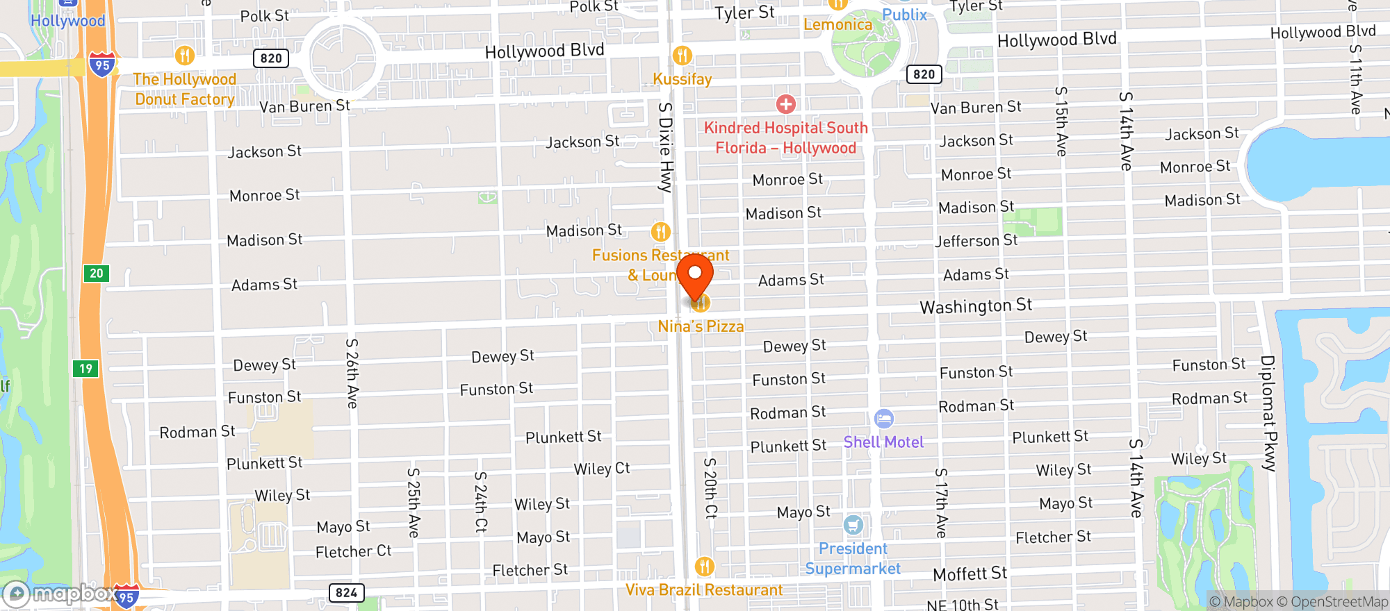 Map showing HOLLYWOOD FOOD MART