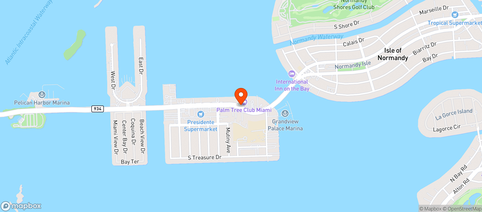 Map showing Palm Tree Club