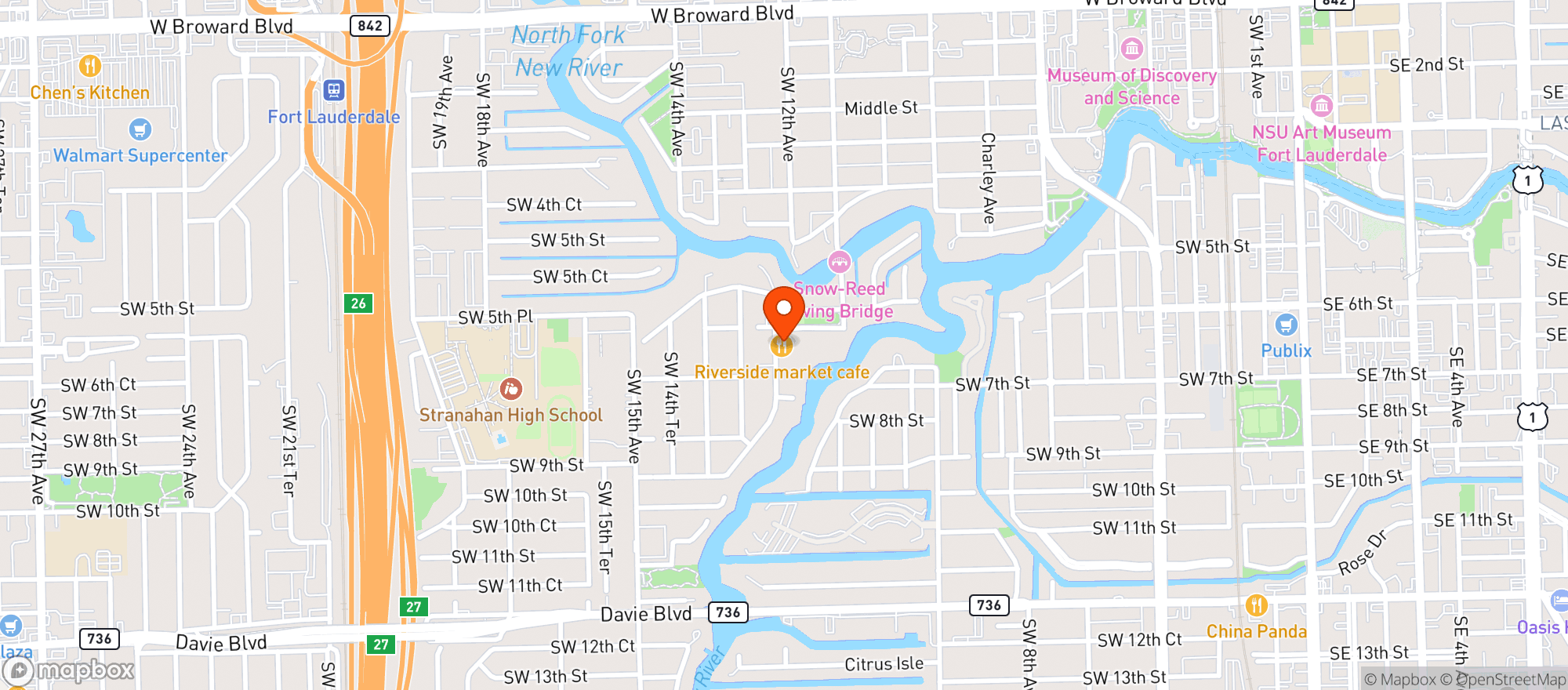 Map showing Riverside Market - Ft Lauderdale