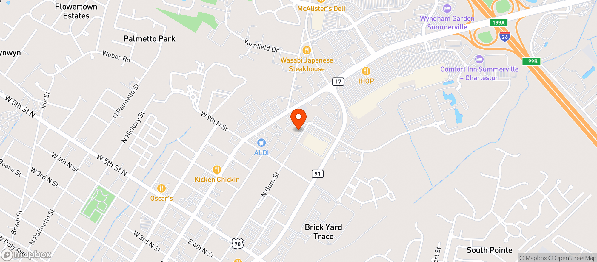 Map showing Earth Fare Market (Summerville - 205)