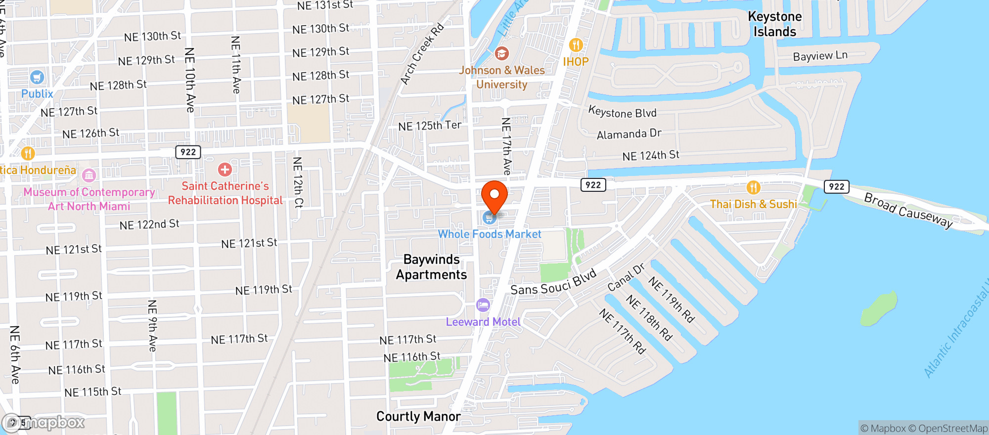Map showing Whole Foods Market - North Miami