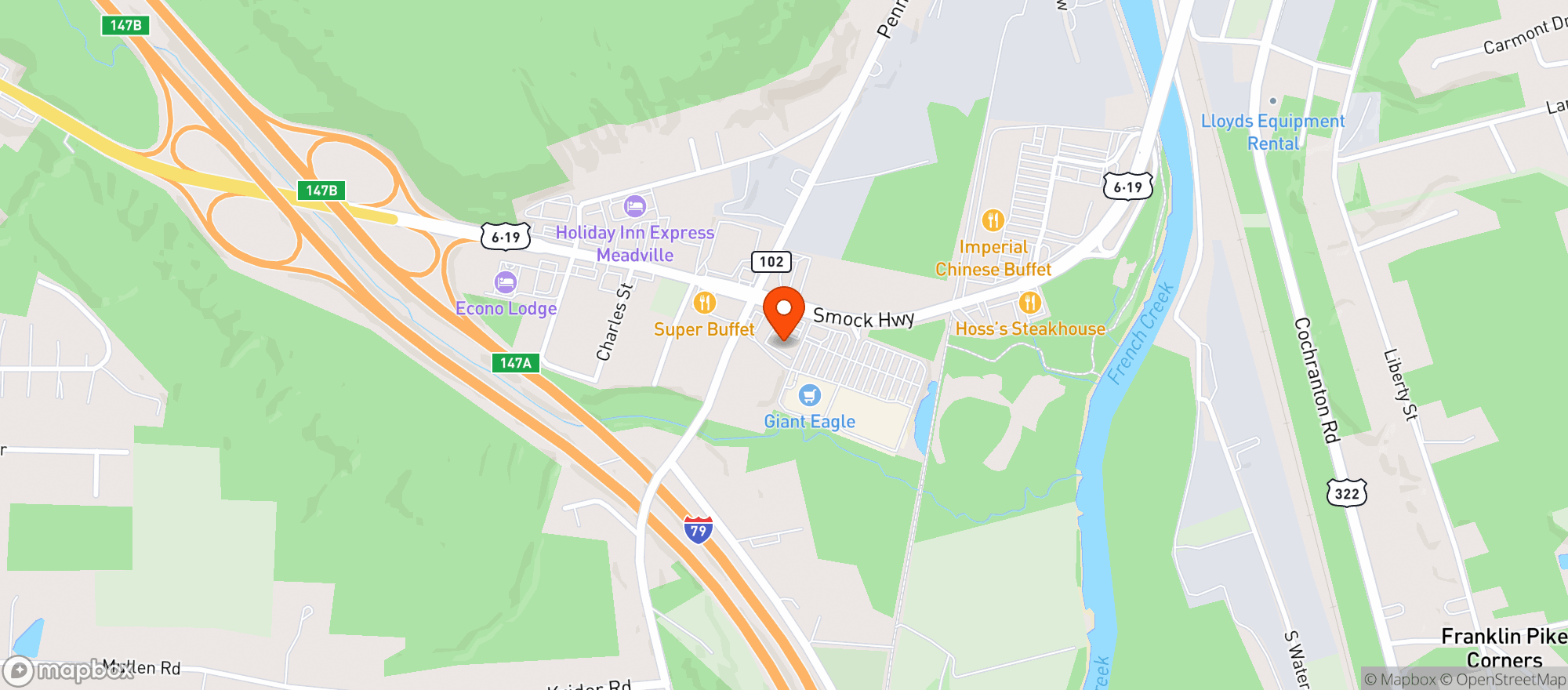Map showing Black Bear Hemp Dispensary - Meadville