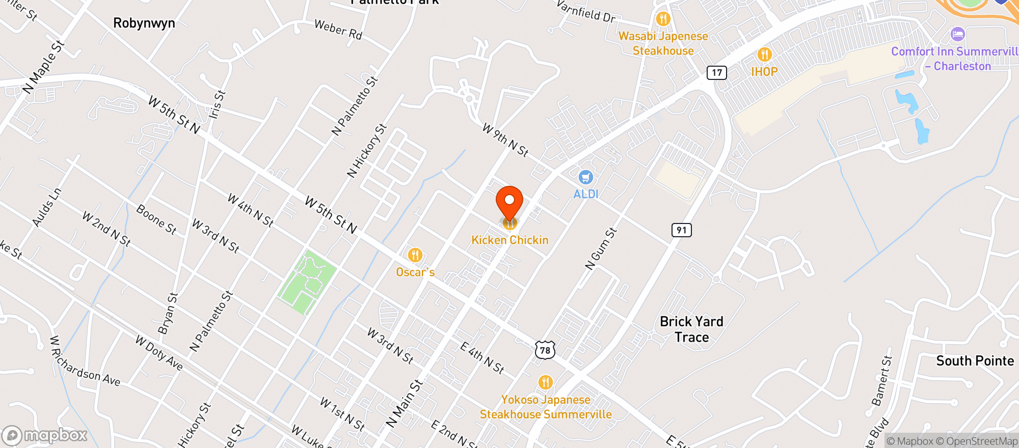 Map showing The Kickin Chicken