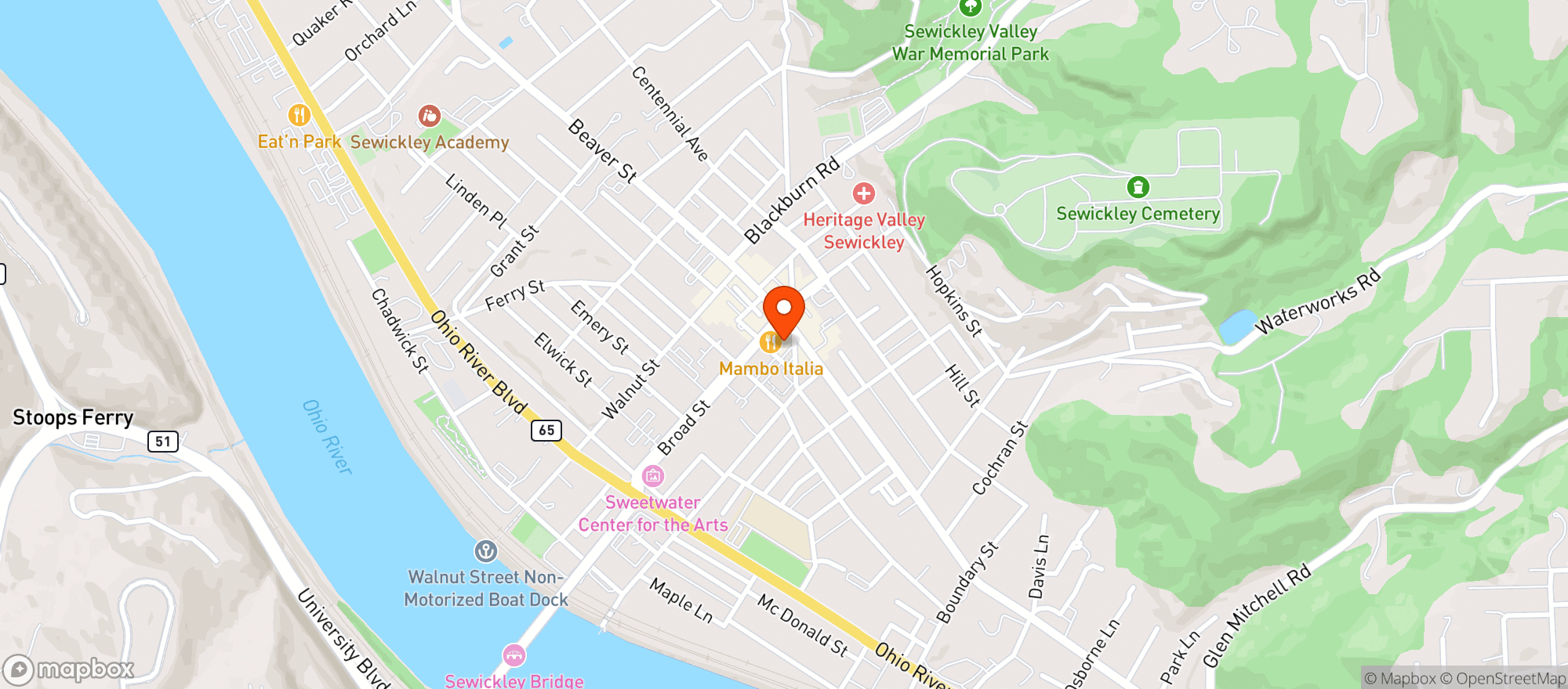 Map showing Caliente Pizza And Draf #6