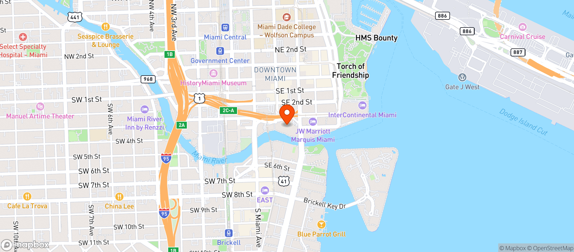 Map showing Hyatt Regency Miami
