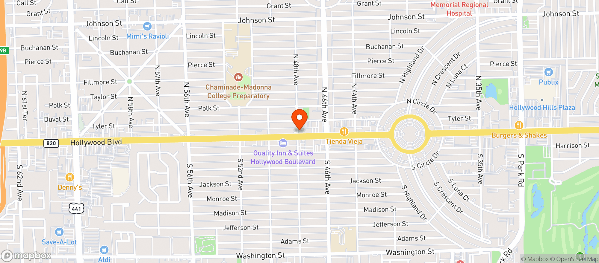 Map showing Rickeys Restaurant & Lounge