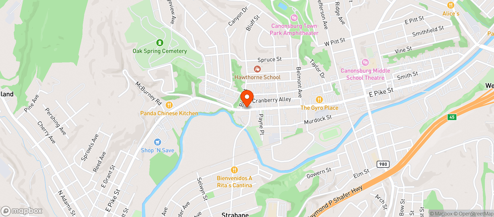 Map showing Canonsburg Beer
