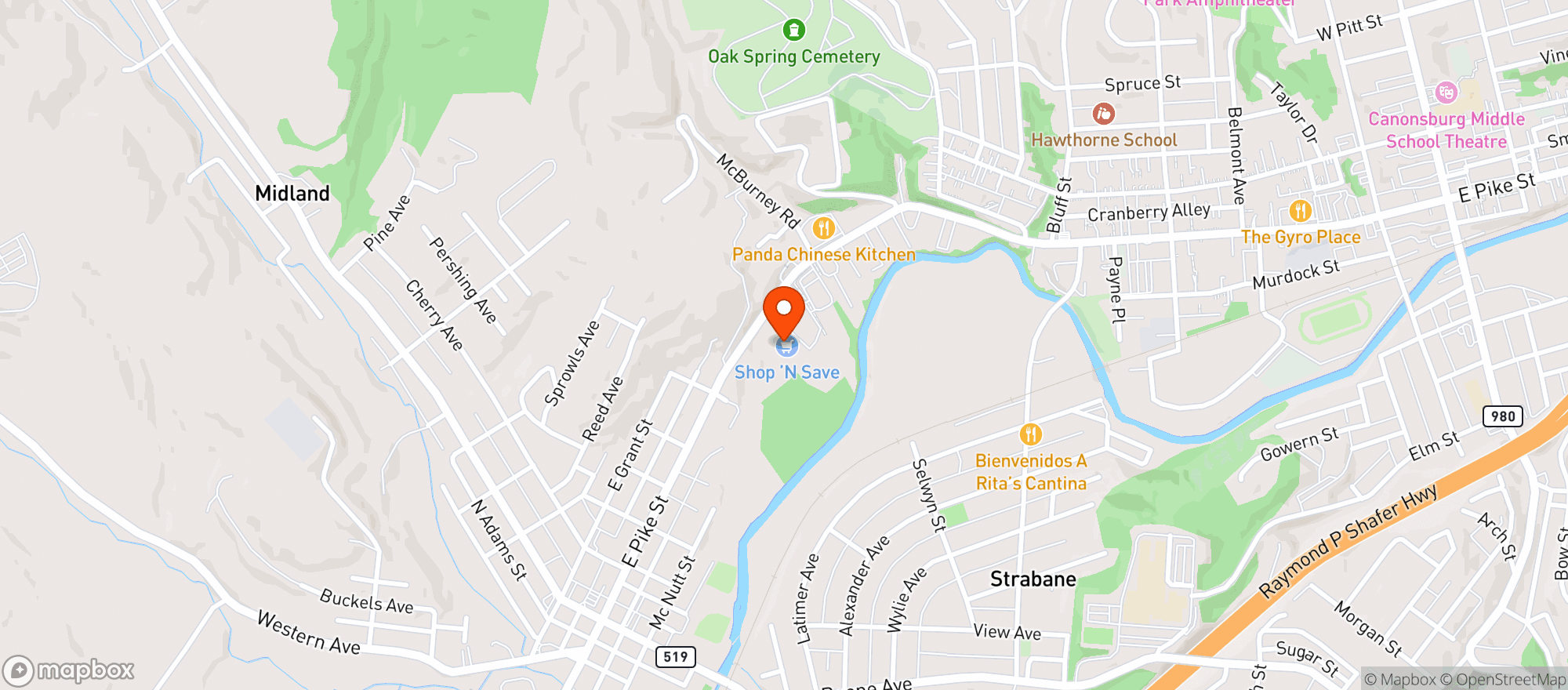 Map showing Shop N Save Food #1290