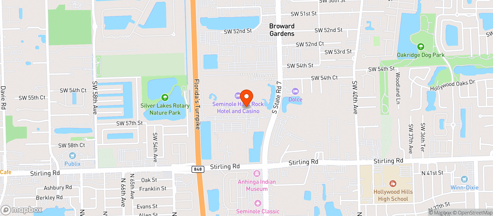Map showing Seminole Hard Rock Hotel And Casino