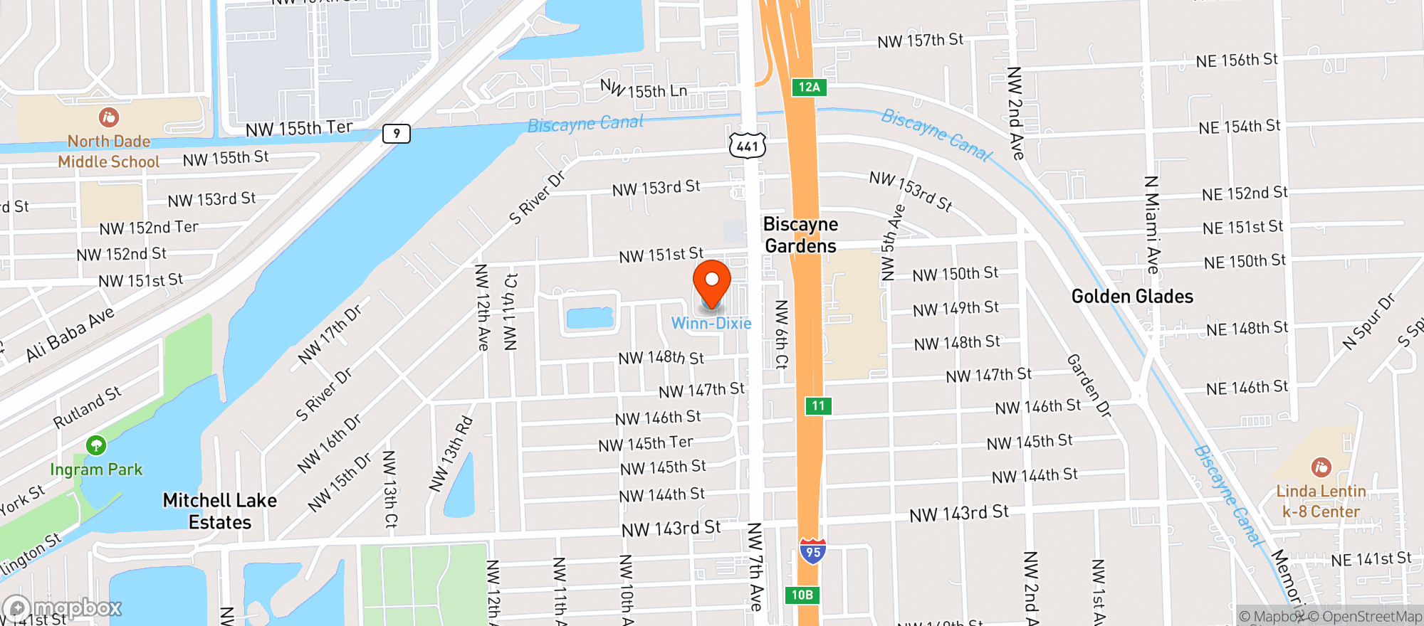 Map showing Winn Dixie Store #343