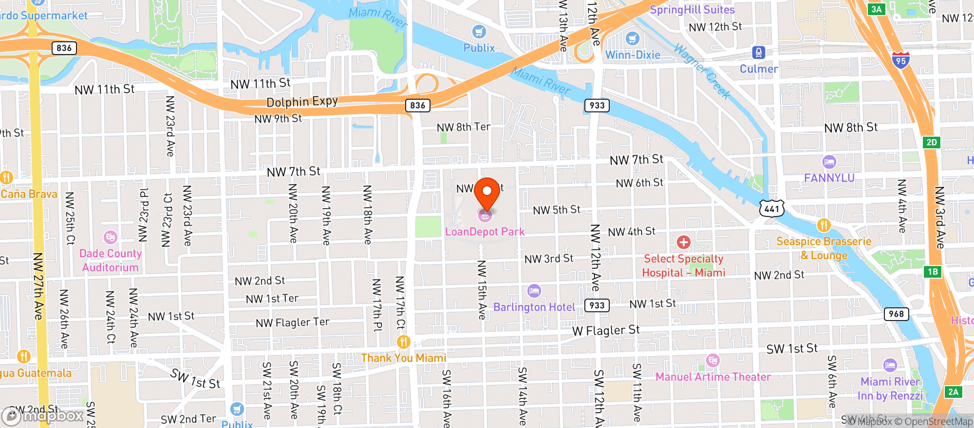 Map showing Loandepot Park