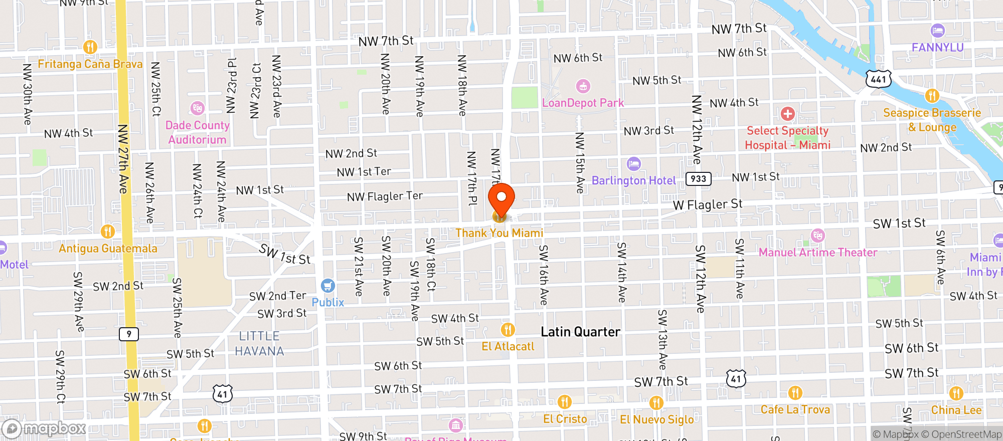 Map showing El Brindis Bar