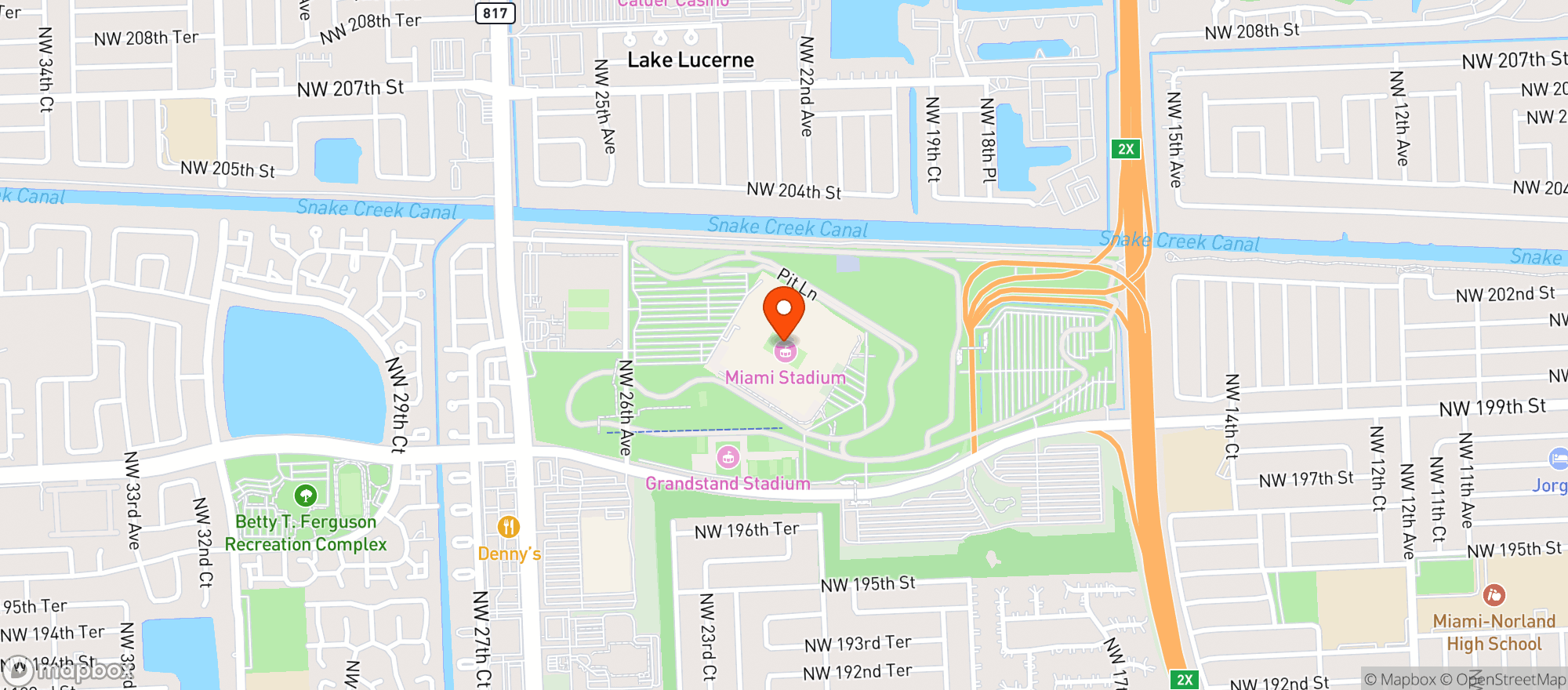 Map showing Hard Rock Stadium