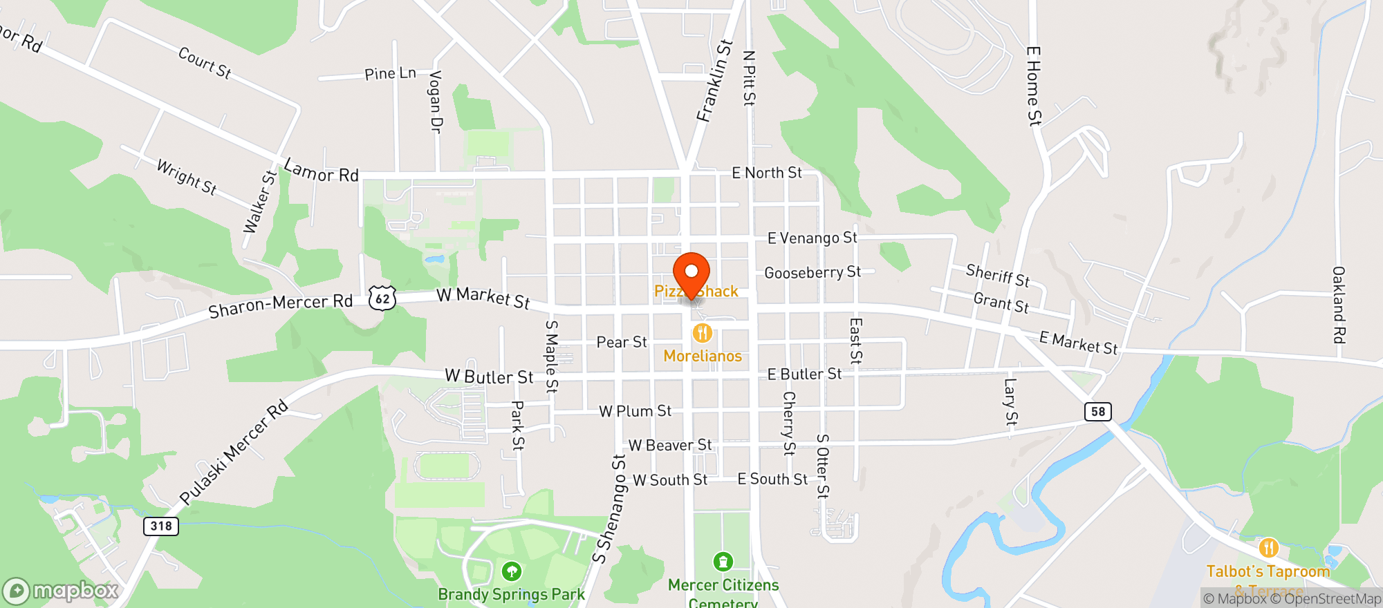 Map showing MERCER'S BEV. LLC.