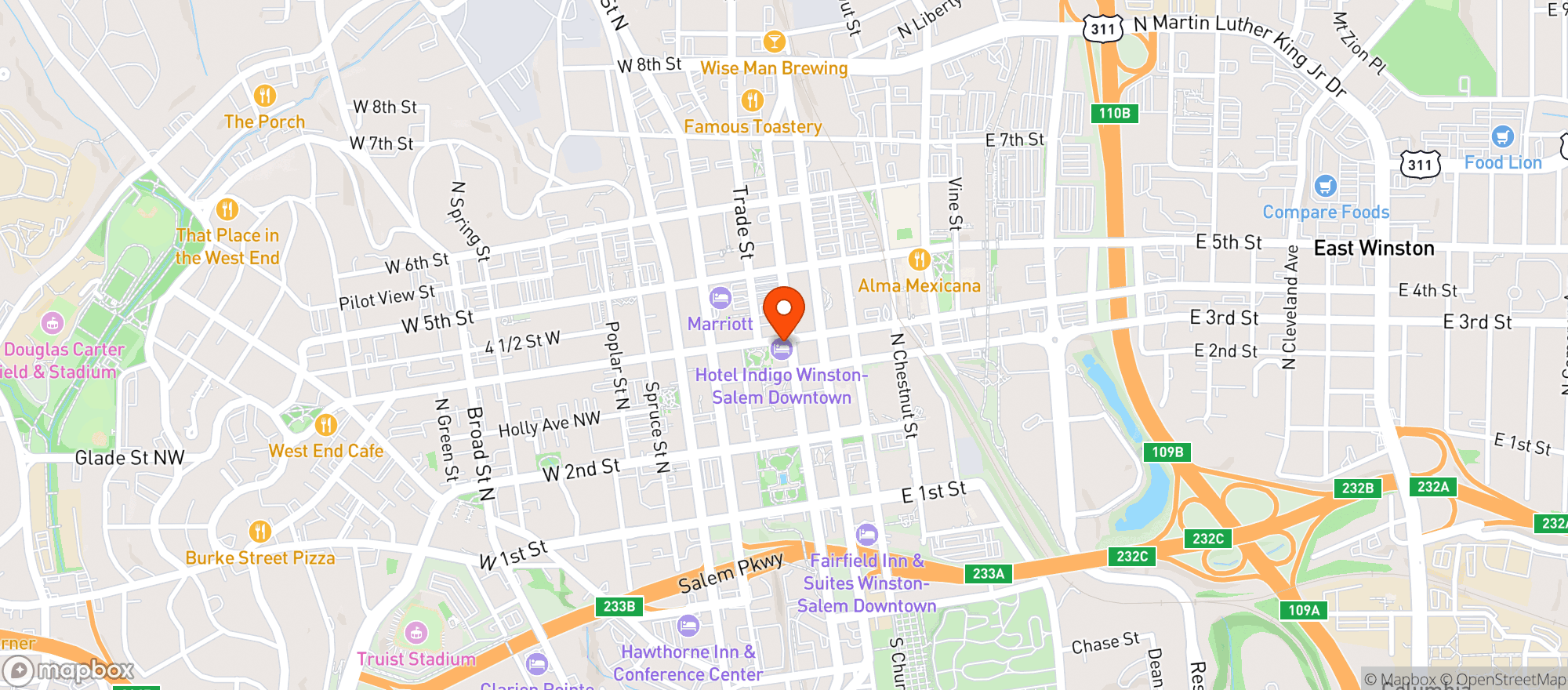 Map showing Sir Winston Wine Loft & Restaurant