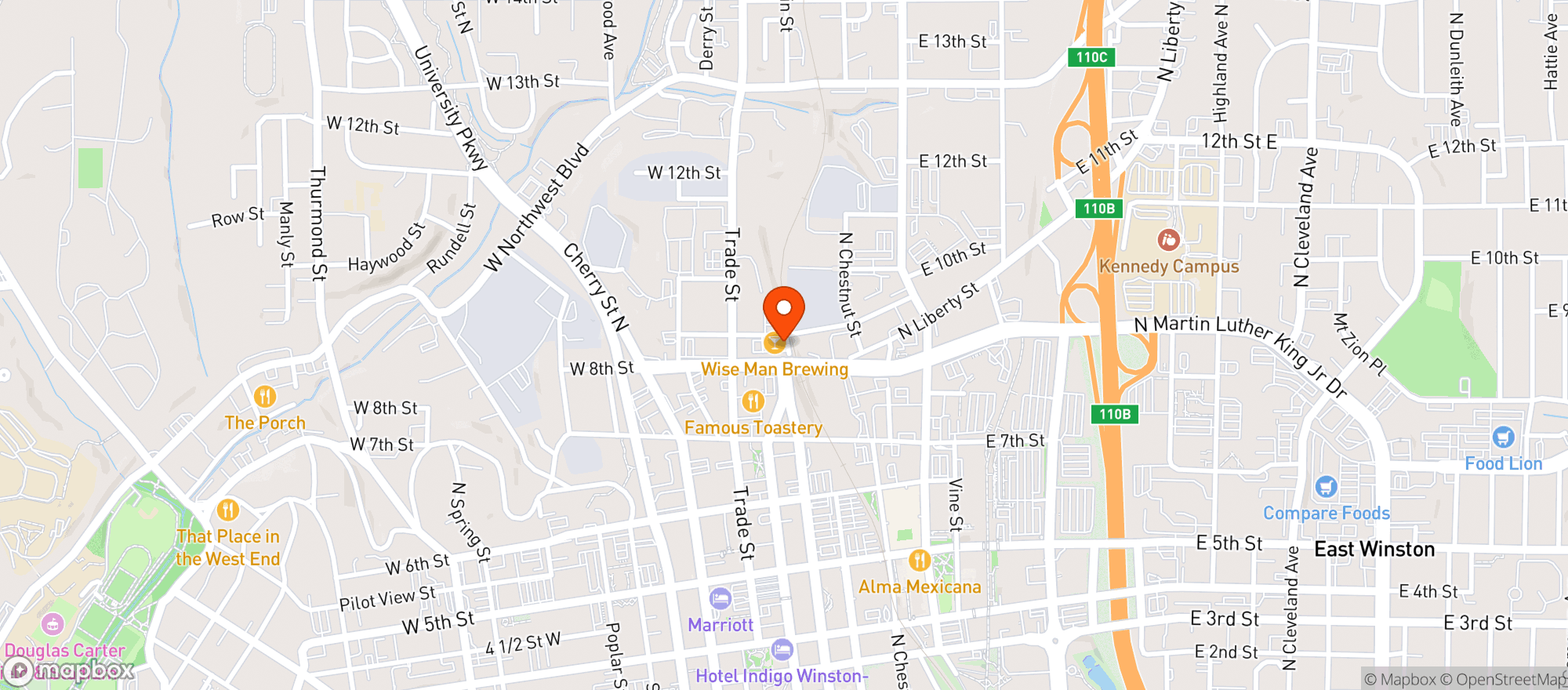 Map showing Wise Man Brewing