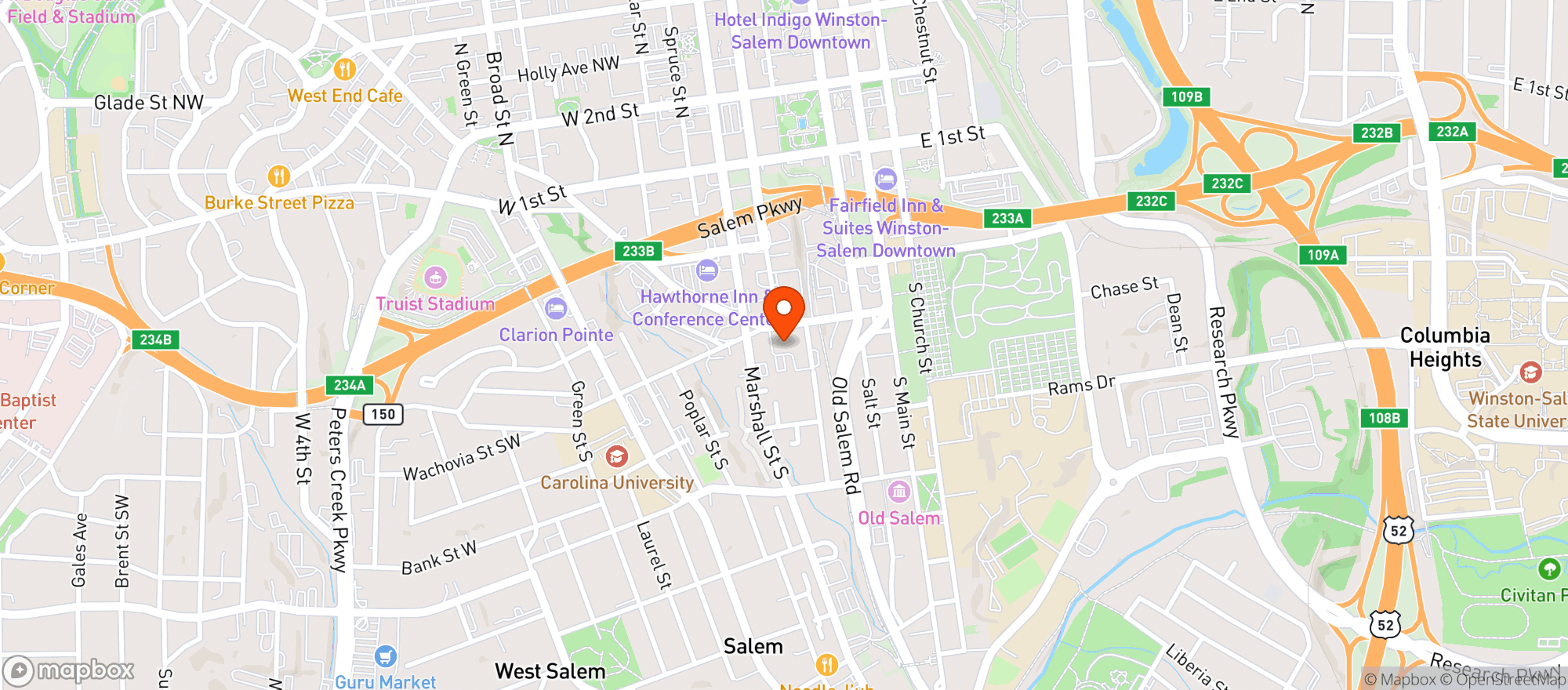 Map showing Historic Brookstown Inn