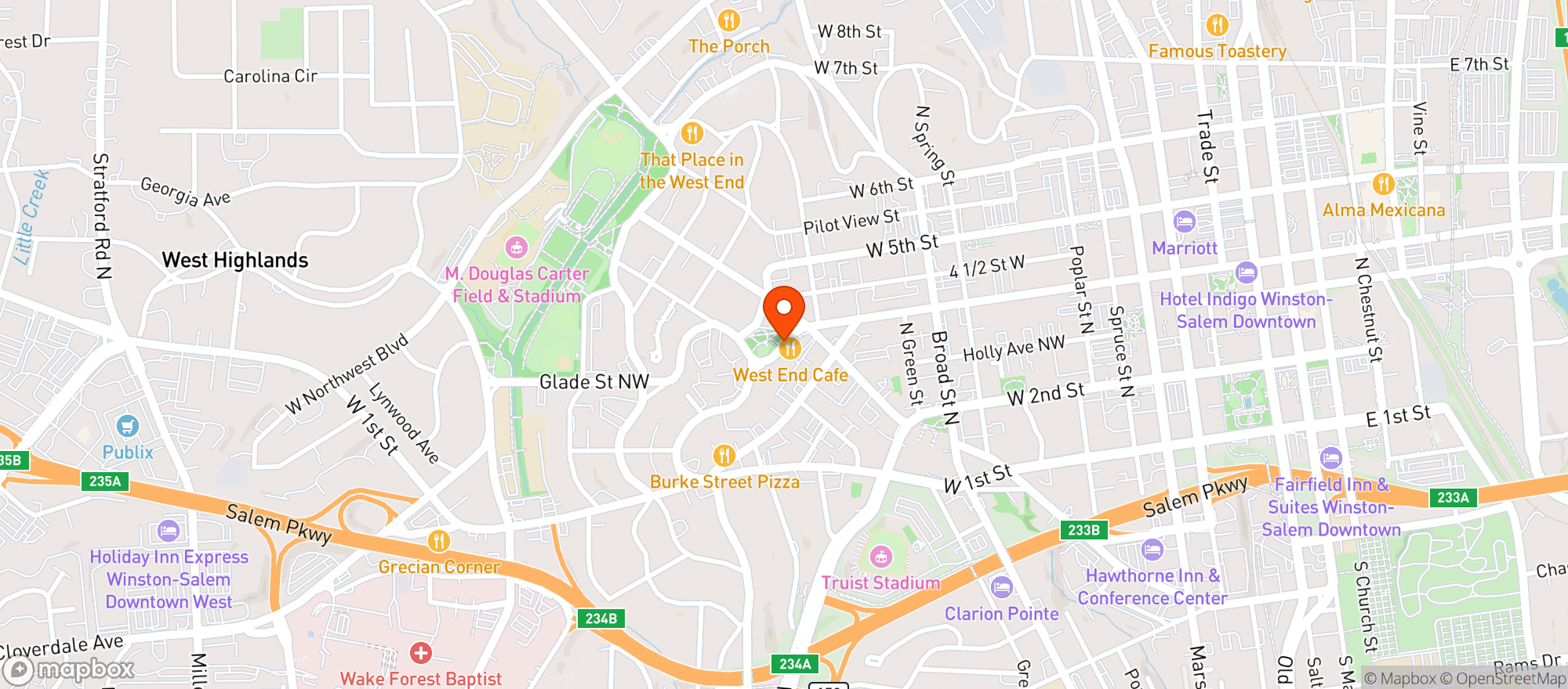 Map showing West End Cafe