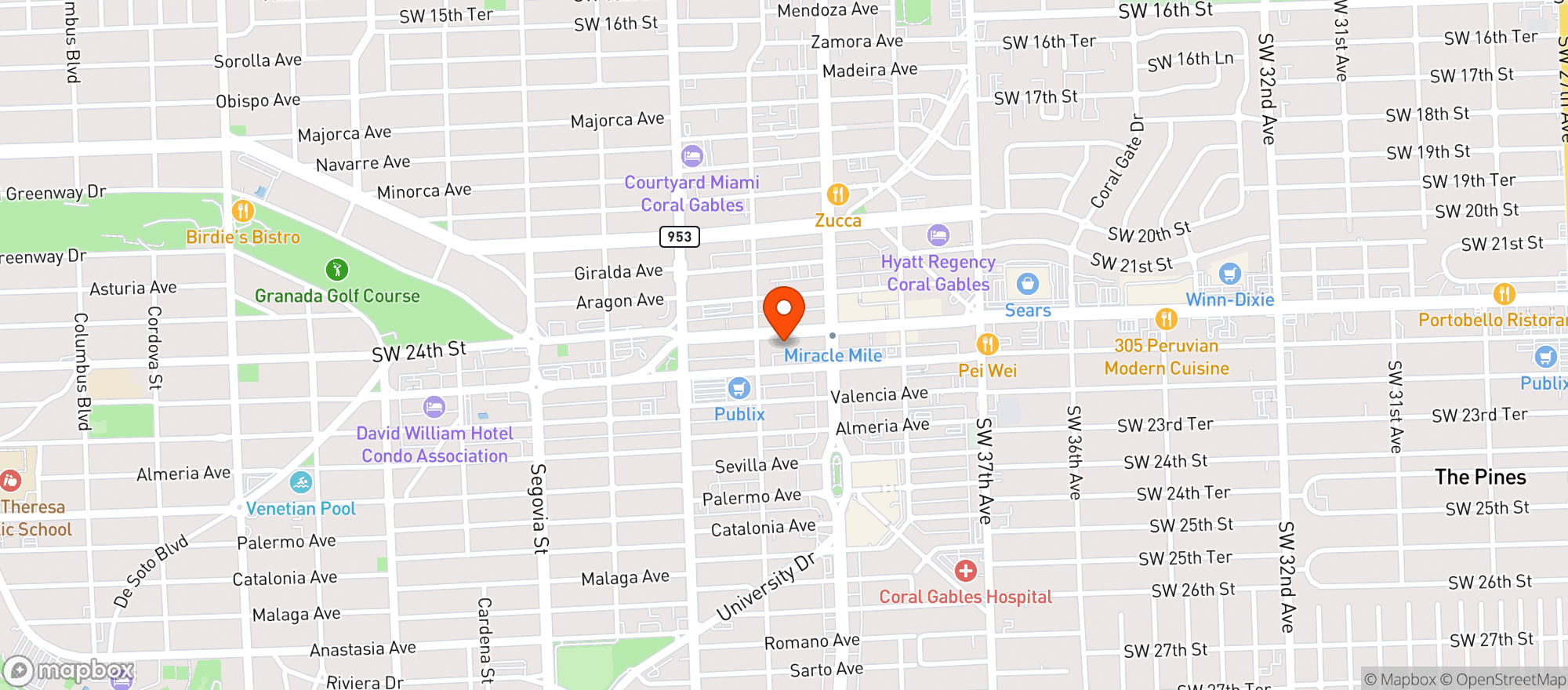 Map showing World Of Smoke & Vape – Coral Gables