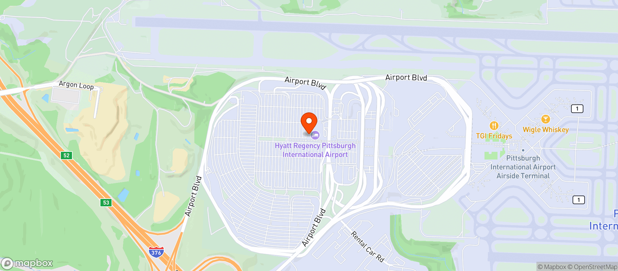 Map showing Hyatt Regency Pittsburgh Airport