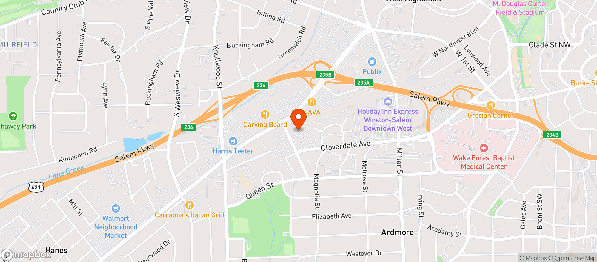 Map showing Door Dash