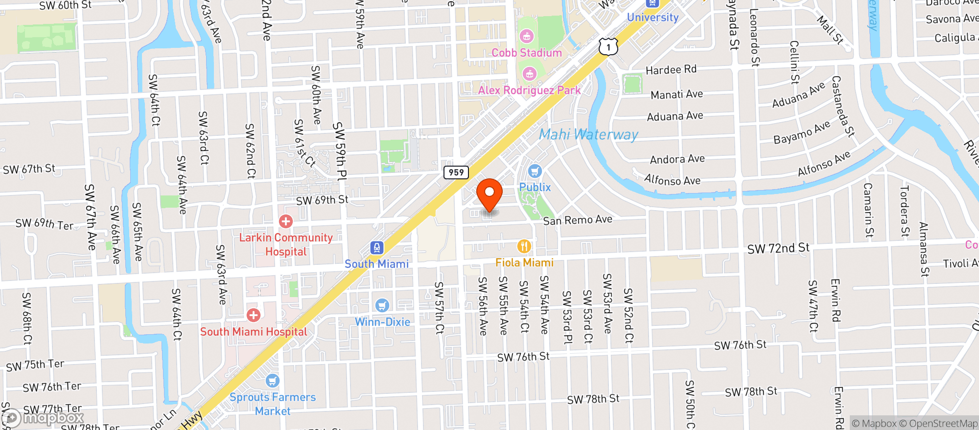 Map showing Whole Foods Market - Coral Gables
