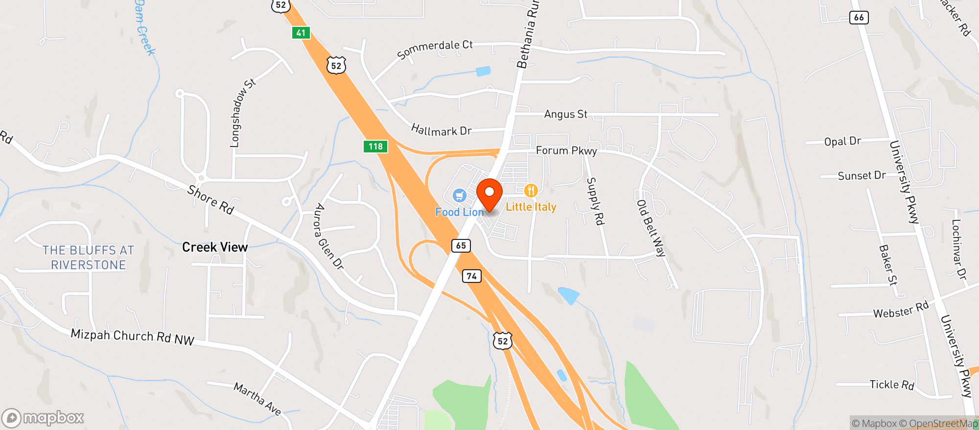 Map showing Circle K 2723188 (rural Hall)
