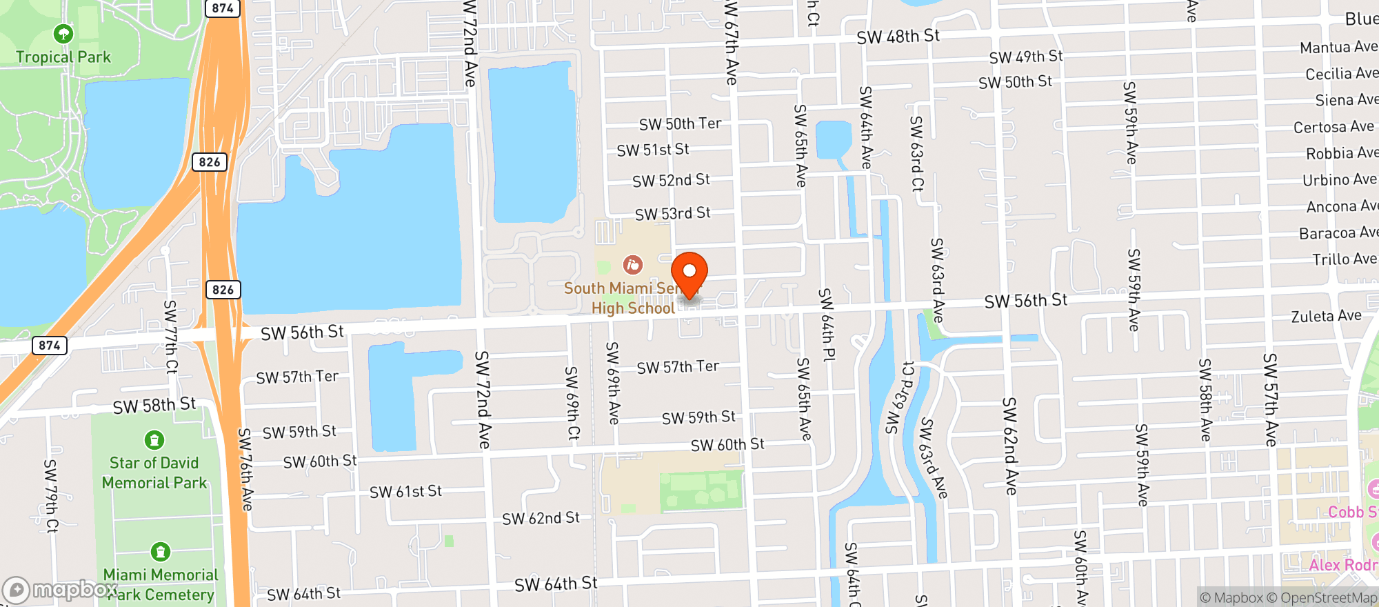 Map showing Holy Smokes South Miami