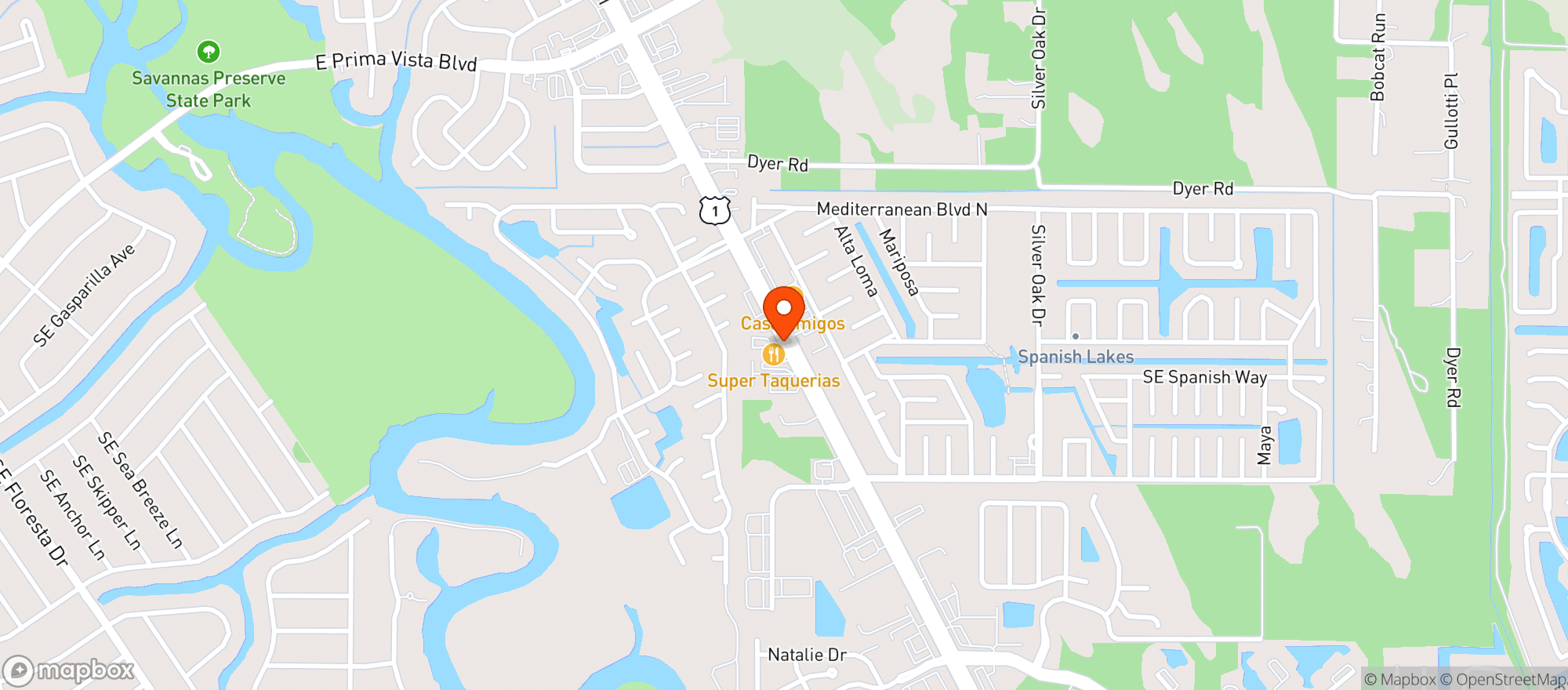 Map showing Super Taquerias Restaurant Inc