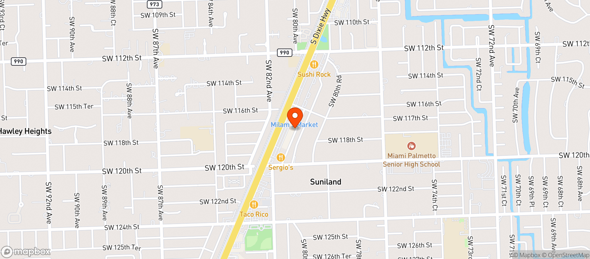 Map showing Milams Markets