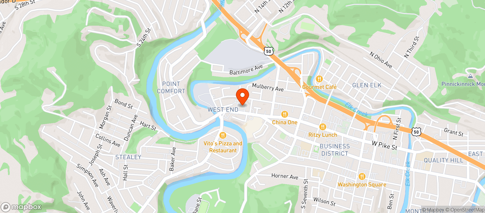 Map showing Kroger #688 Clarksburg>Clsd
