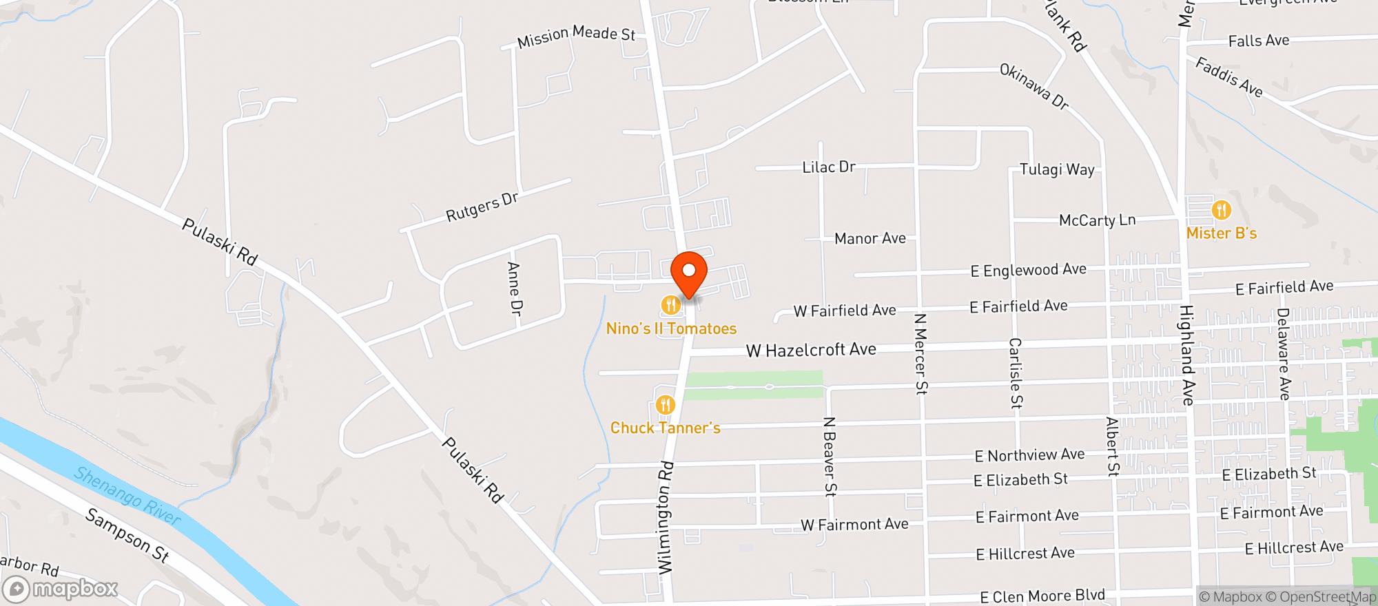 Map showing Four Pizzeria Bar & Grill