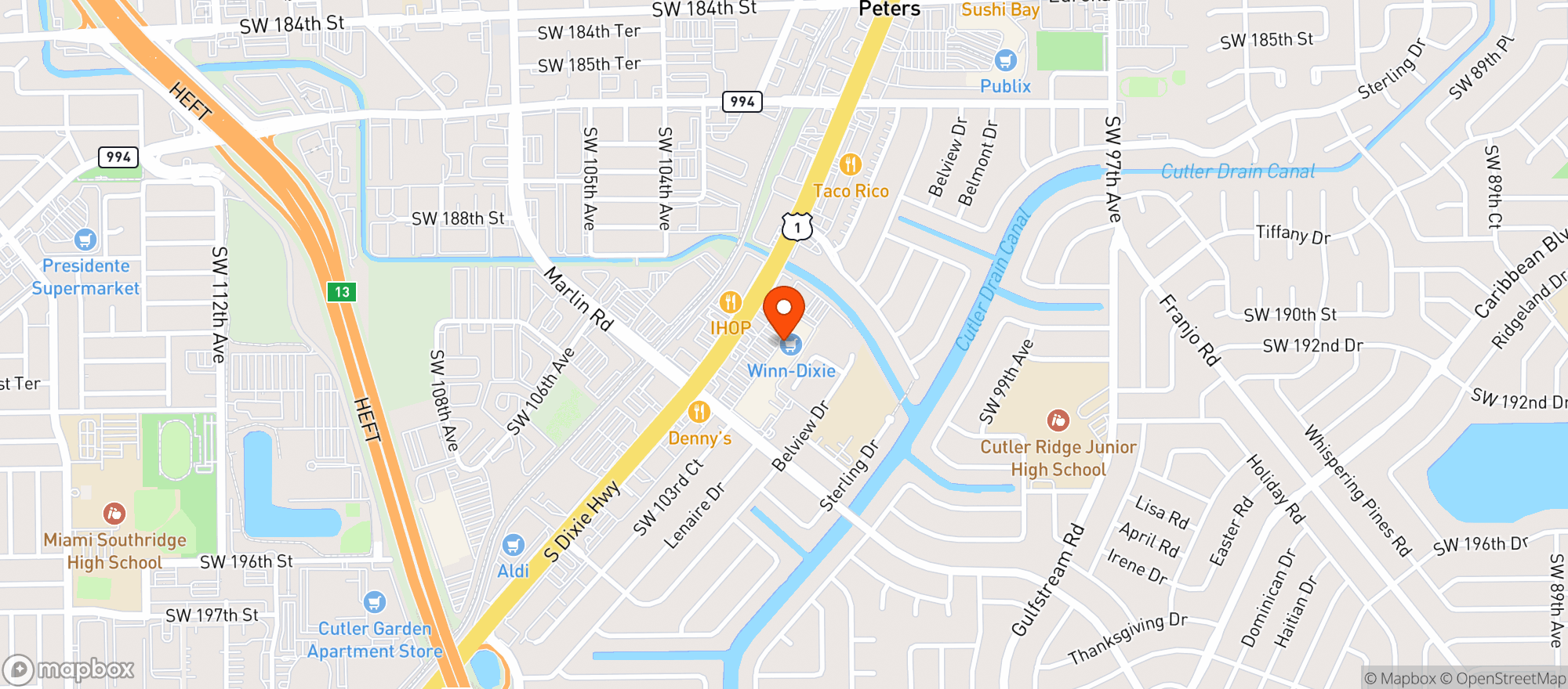 Map showing Winn Dixie Store #371