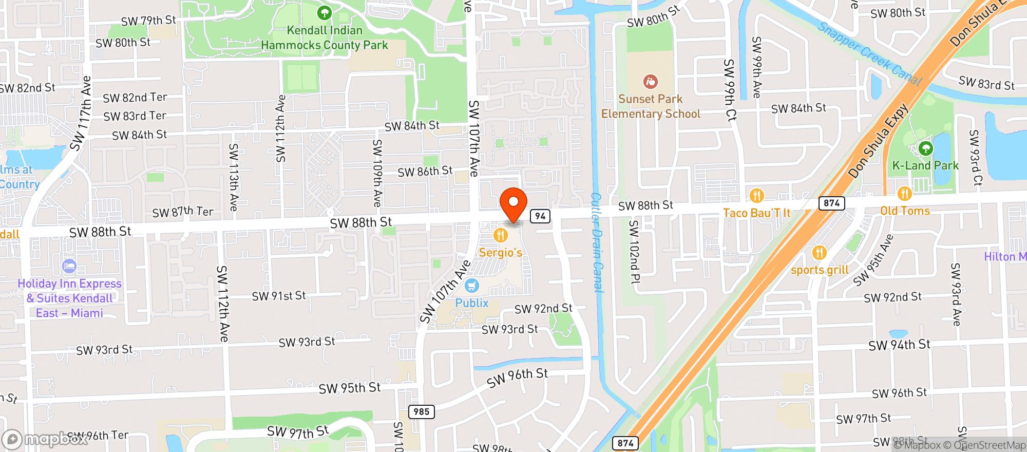 Map showing West Kendall Liquors