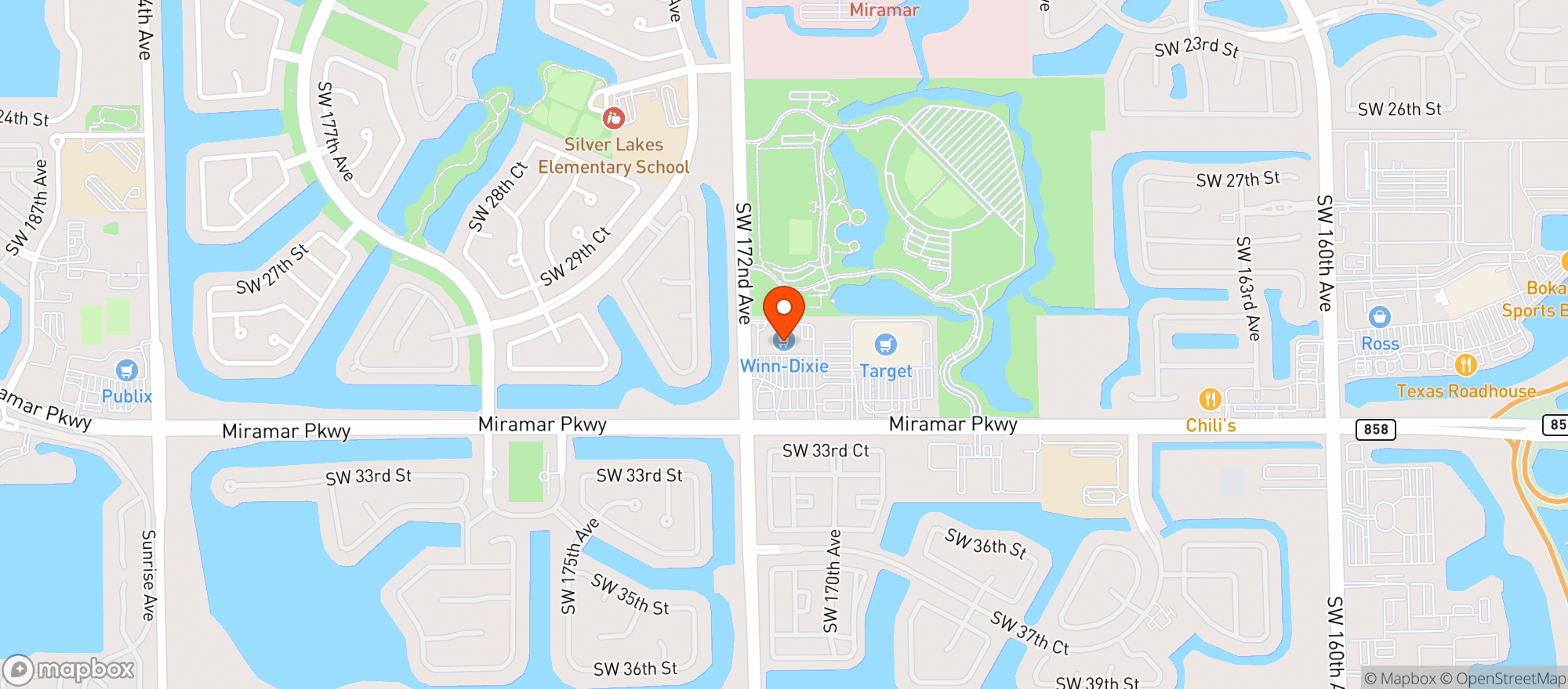 Map showing Winn Dixie Store #250