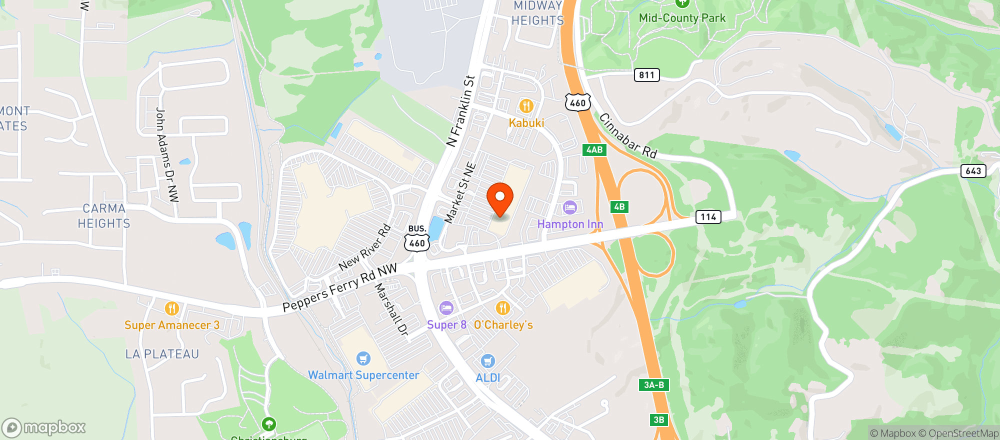 Map showing Earth Fare Market (Christiansburg - 790)