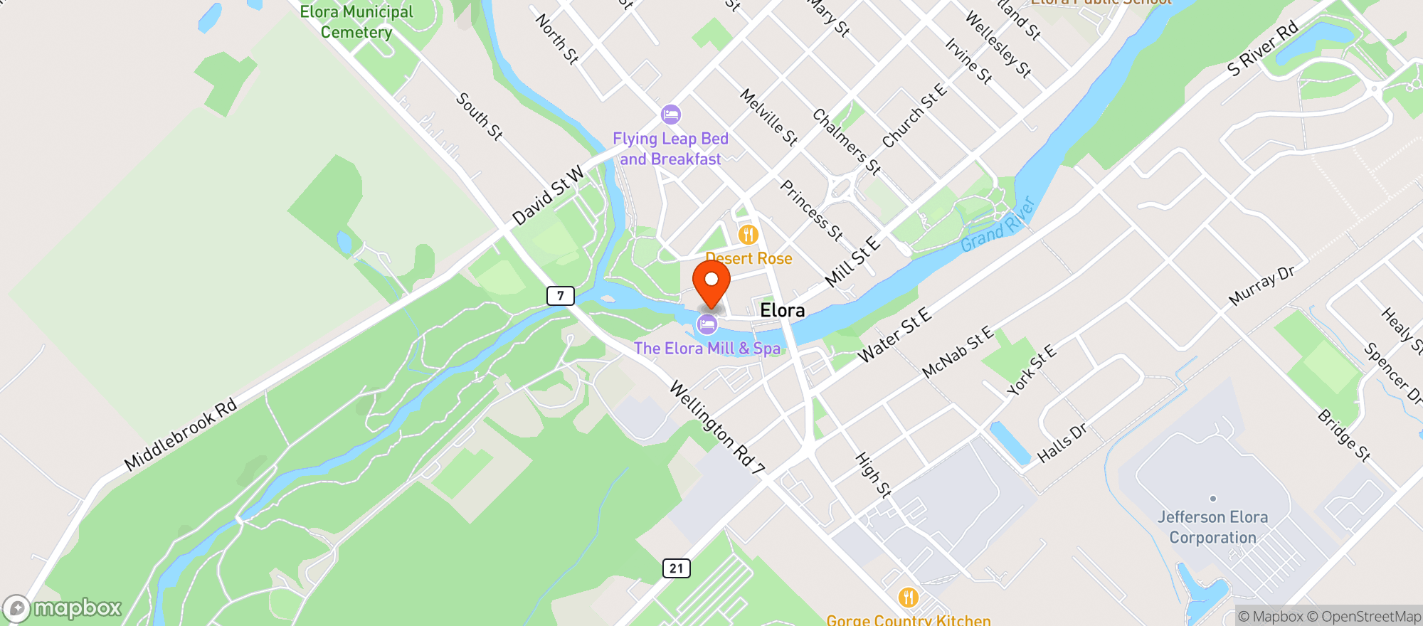 Map showing Elora Mill Hotel & Spa