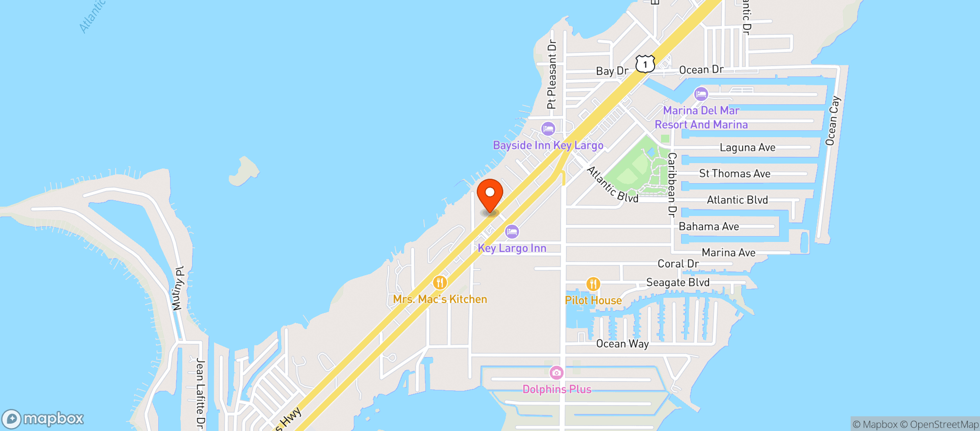 Map showing Mother Earth Key Largo