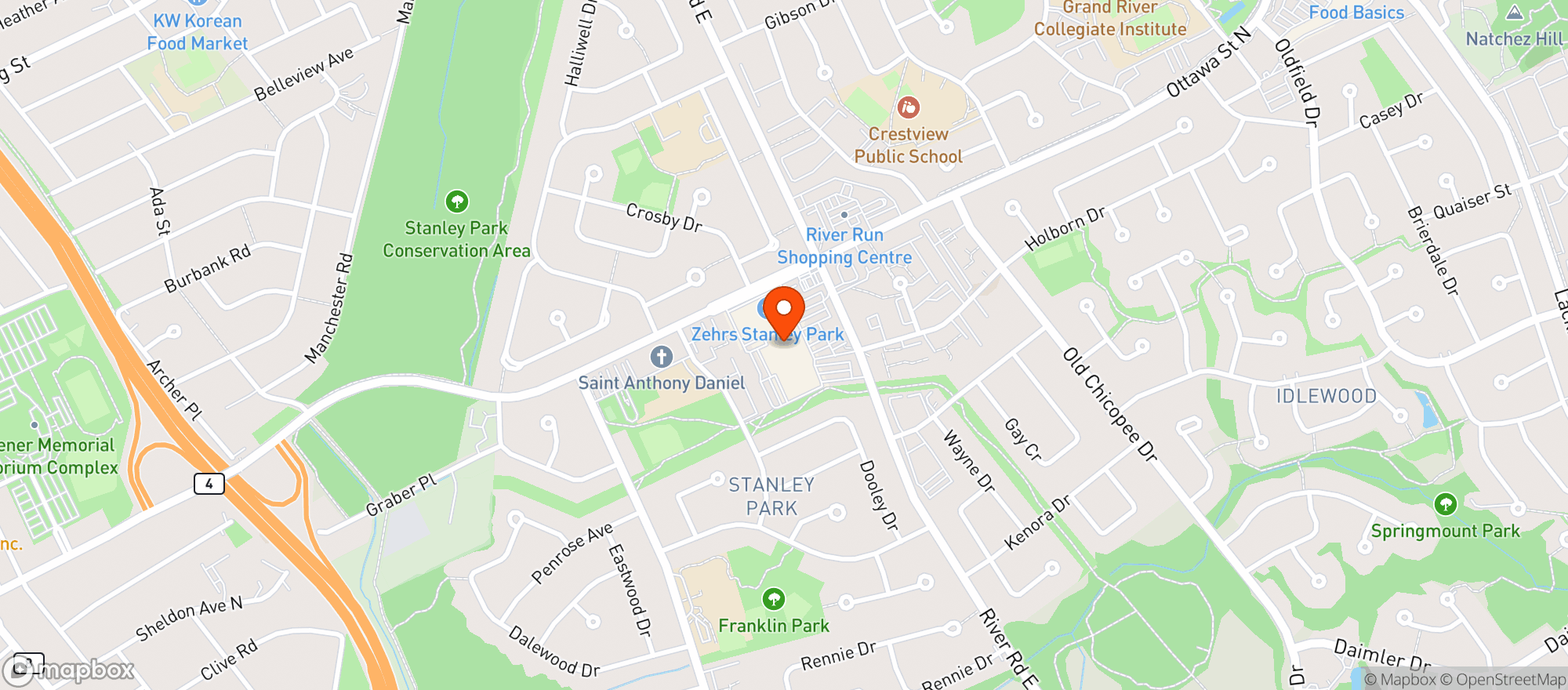 Map showing ZEHRS KITCHENER OTTAWA NORTH