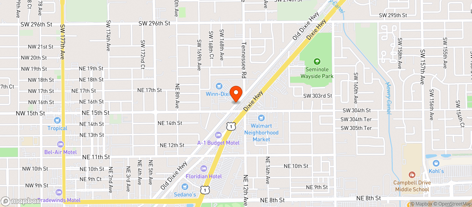 Map showing WINN-DIXIE (DIXIE CENTER)