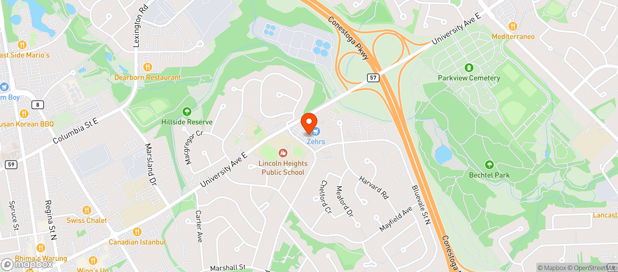 Map showing Zehrs Waterloo Lincoln