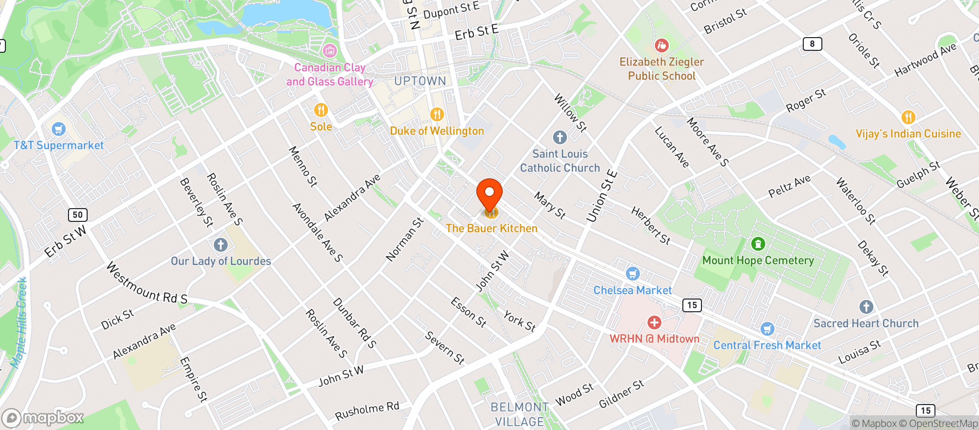 Map showing Bauer Kitchen
