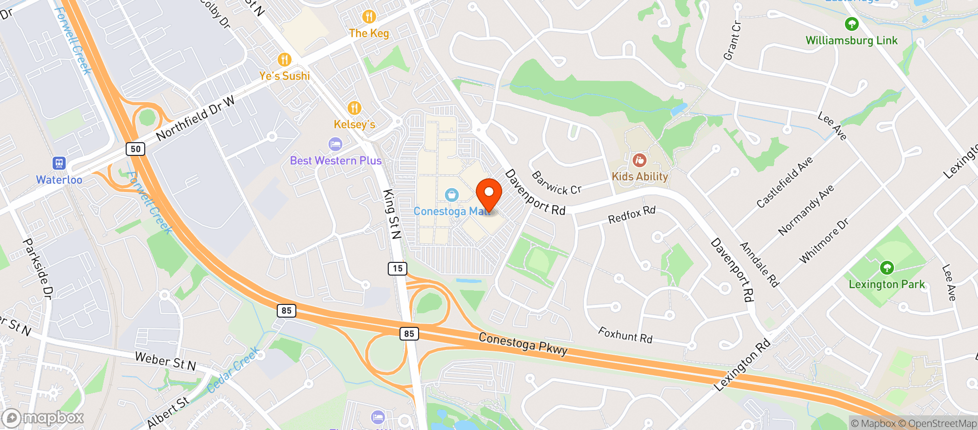Map showing Zehrs Waterloo Davenport