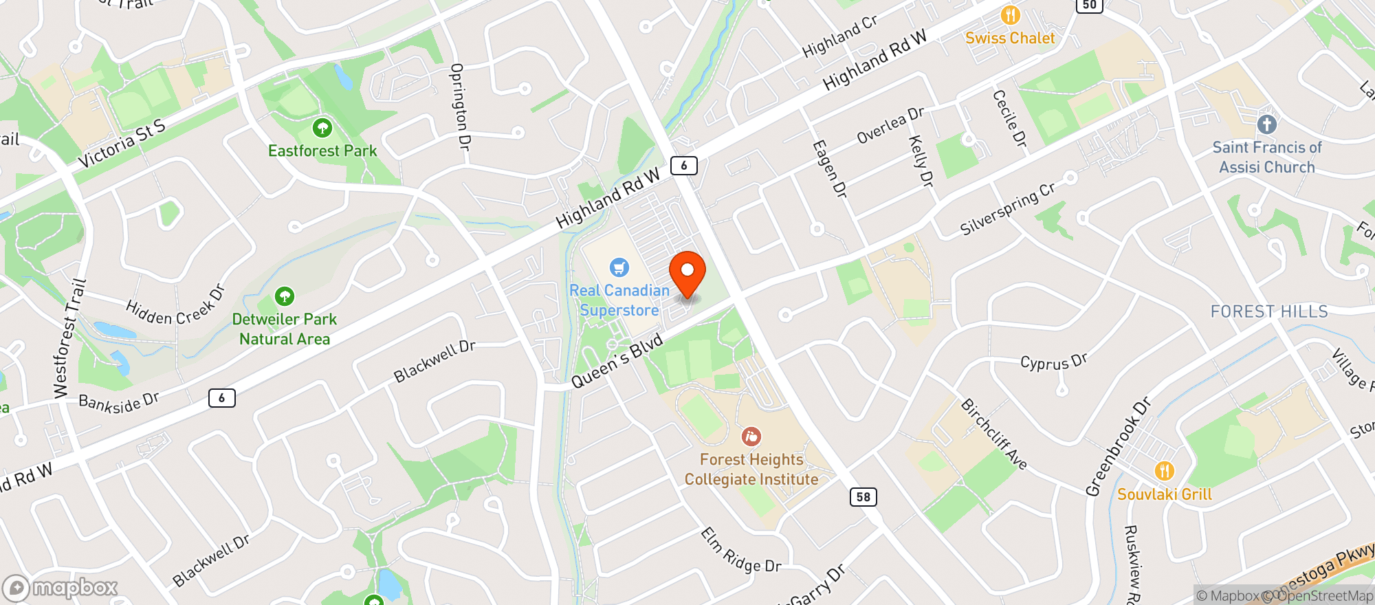 Map showing Real Canadian Superstore